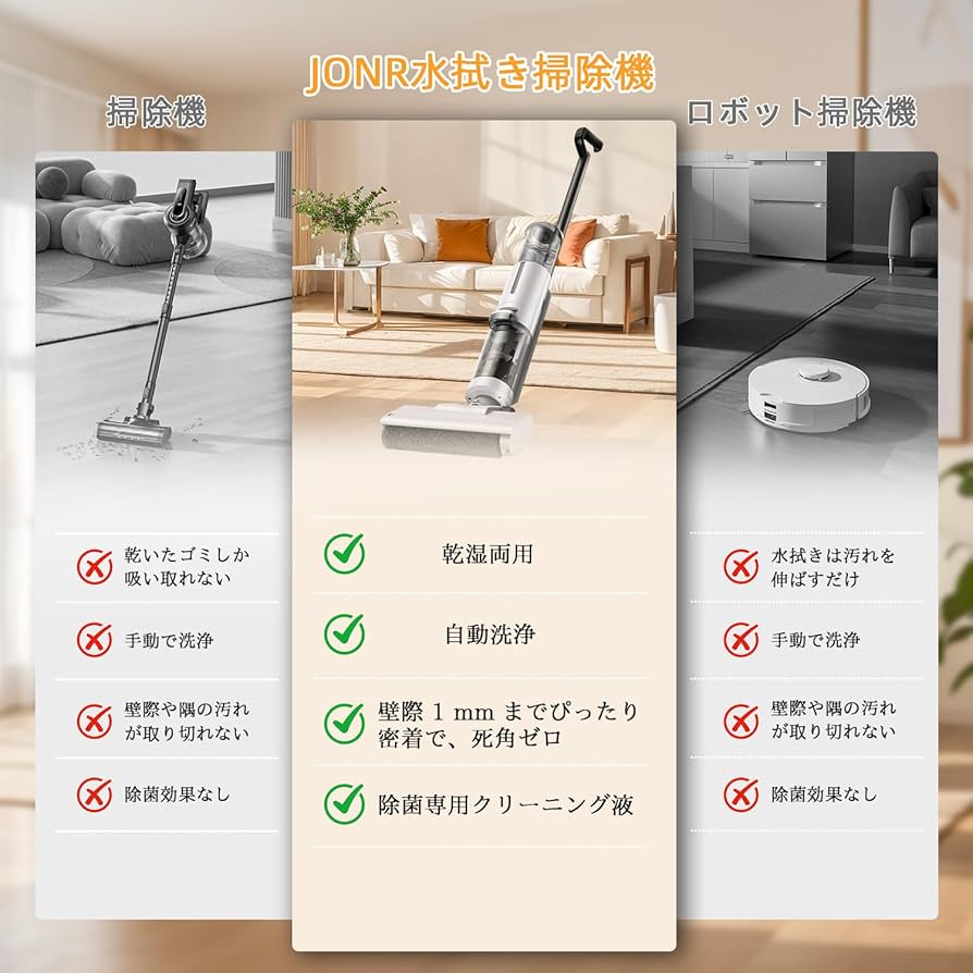 Amazon | 水拭き掃除機 JONR ED12 Lite【日本最軽量】吸引